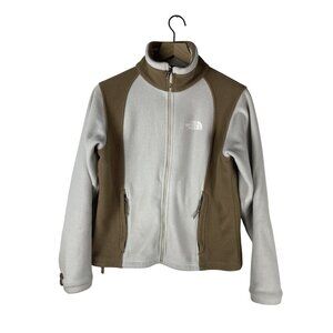 The North Face Fleece Full Zip Funnel Neck Jacket Women's Small Beige Tan Brown